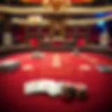 An elegant Baccarat table setup with cards and chips