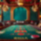 A classic baccarat table set in an elegant casino environment