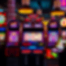 An illustration showcasing various slot machine designs with vibrant colors