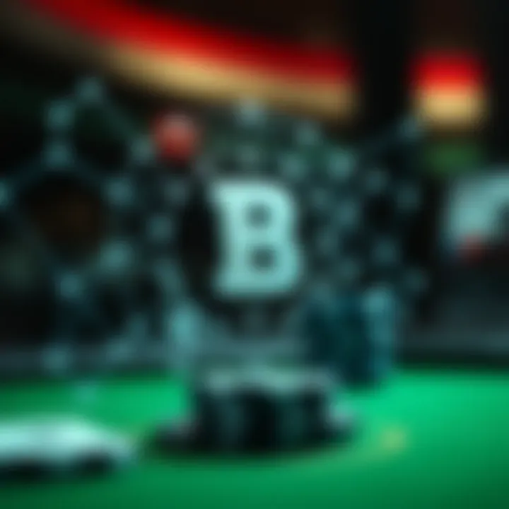 A close-up of a blockchain network graphic with poker elements