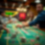 Craps game table showcasing players and dice