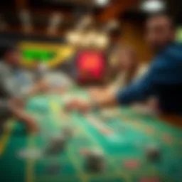 Craps game table showcasing players and dice