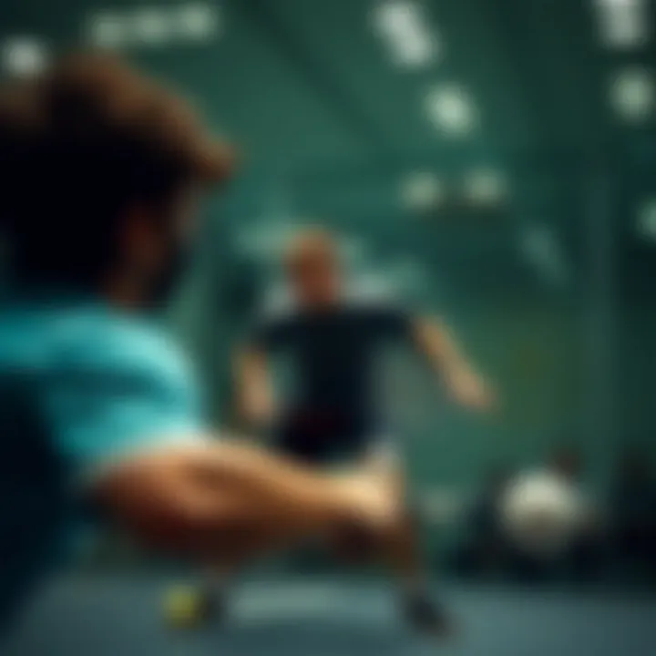 A depiction of a squash match in full swing, emphasizing player dynamics and intensity