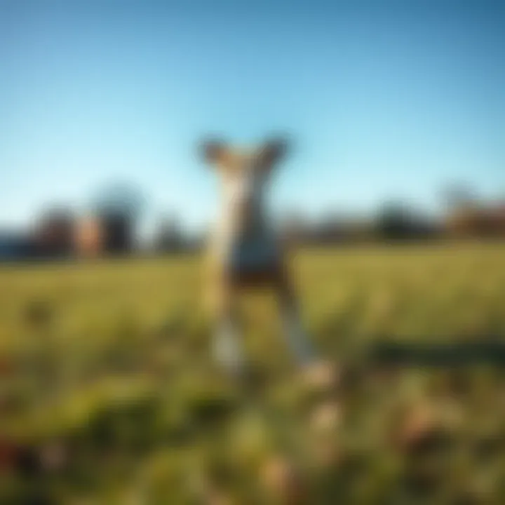 Italian Greyhound in a playful stance on a grassy field
