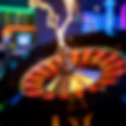 A close-up view of a lightning roulette wheel with vibrant colors