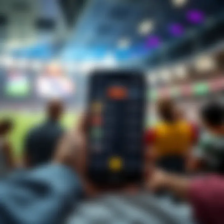 A smartphone displaying live betting options in a vibrant, engaging environment
