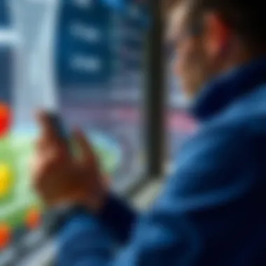 User interacting with a sports score application