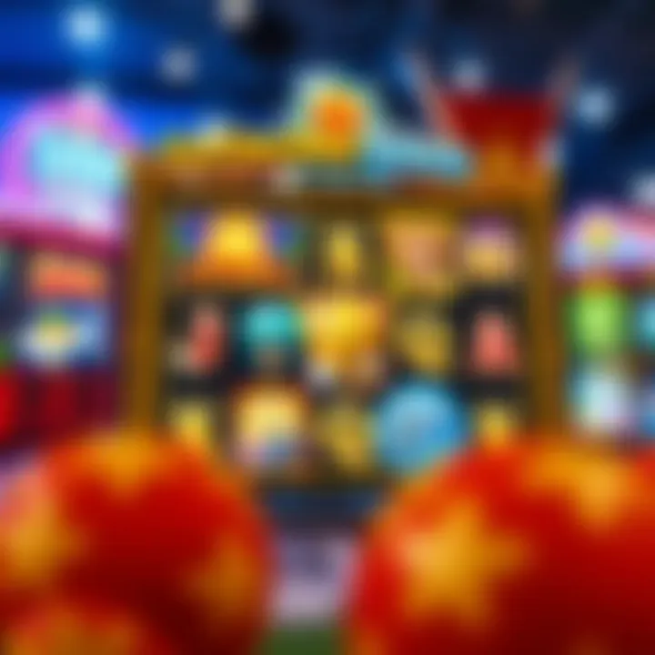 A vibrant online slot game interface showcasing various themes and symbols