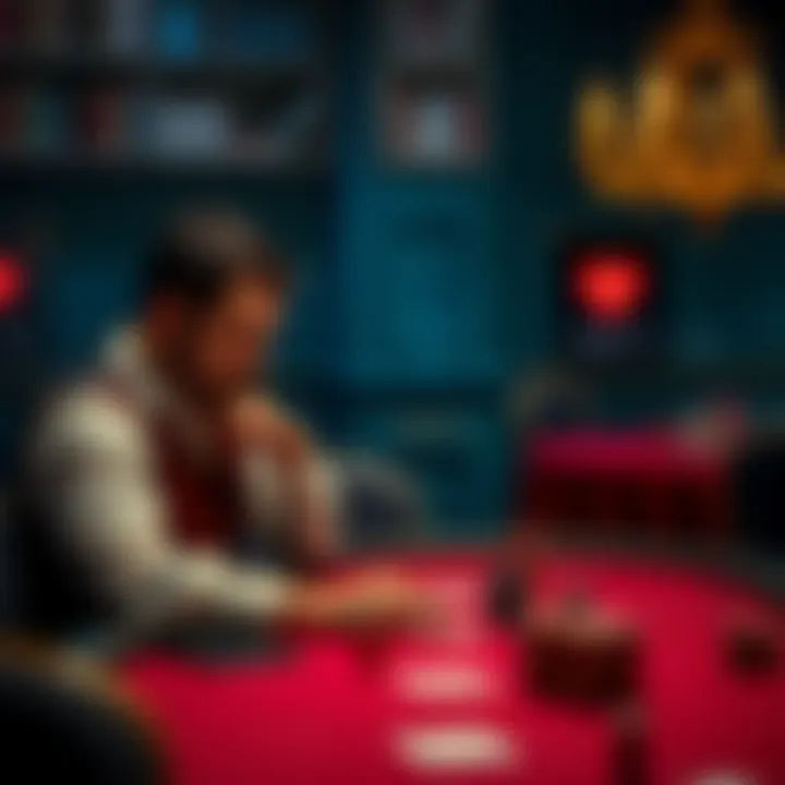 Strategic Contemplation in Poker A player contemplating their strategy at a poker table.